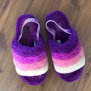 Ugg Fluff Purple and pink slides slippers size 7